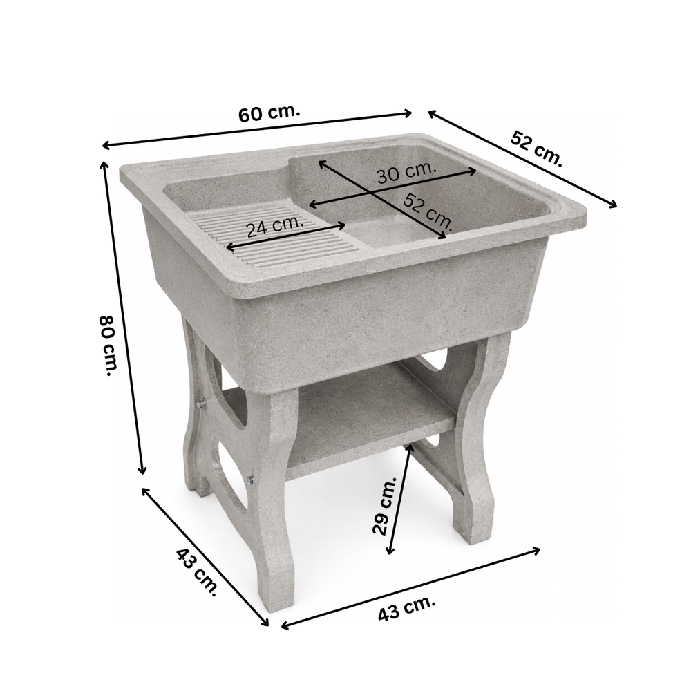 อ่างล้างจานขาตั้ง หินควอตซ์ 1 หลุม 1 ที่พัก DINOSAUR WASHTUB ขนาด 80X60X23ซม. สีออฟไวท์